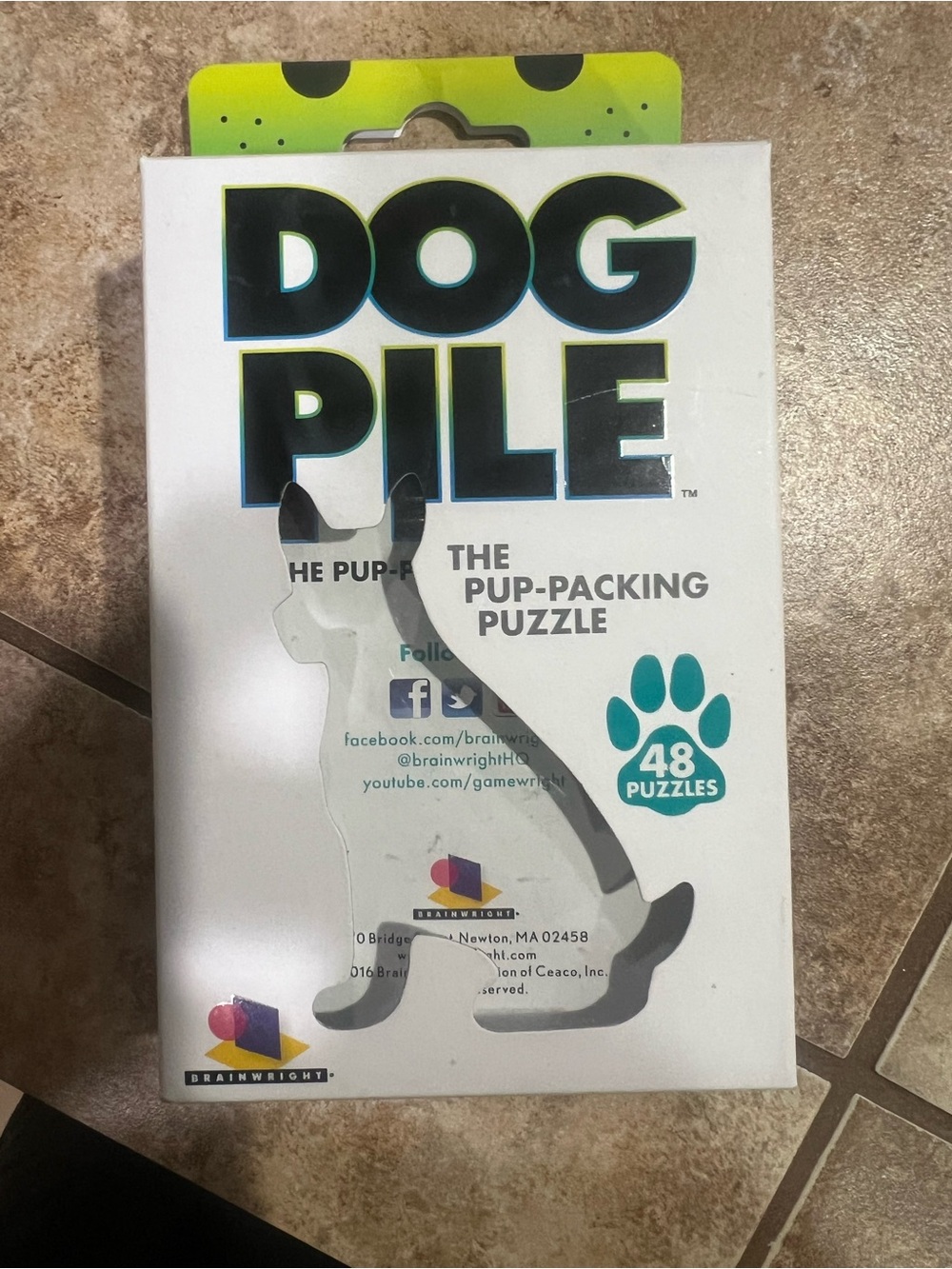 Dog Pile The Pup-Packing Puzzle by Brainwright — White & Teal